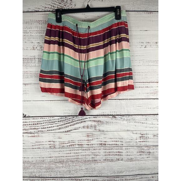 LOFT Pants - Loft Shorts Womens Small Multicolor Striped Drawstring Boho Tassel Casual Summer